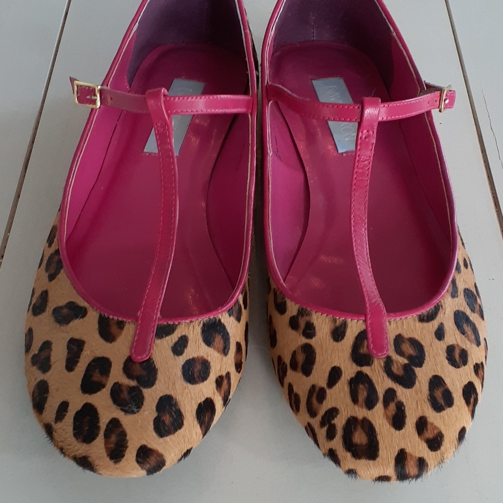 + David Dixon leopard pony hair t-strap flats